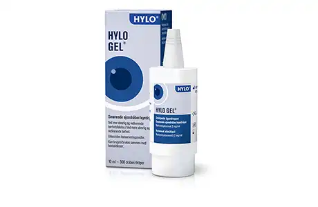 Æske og flaske med Hylo Gel øjendråber